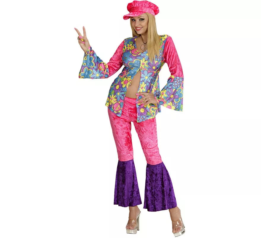 Translation missing: es.Disfraz de Hippie rosa de terciopelo para mujer