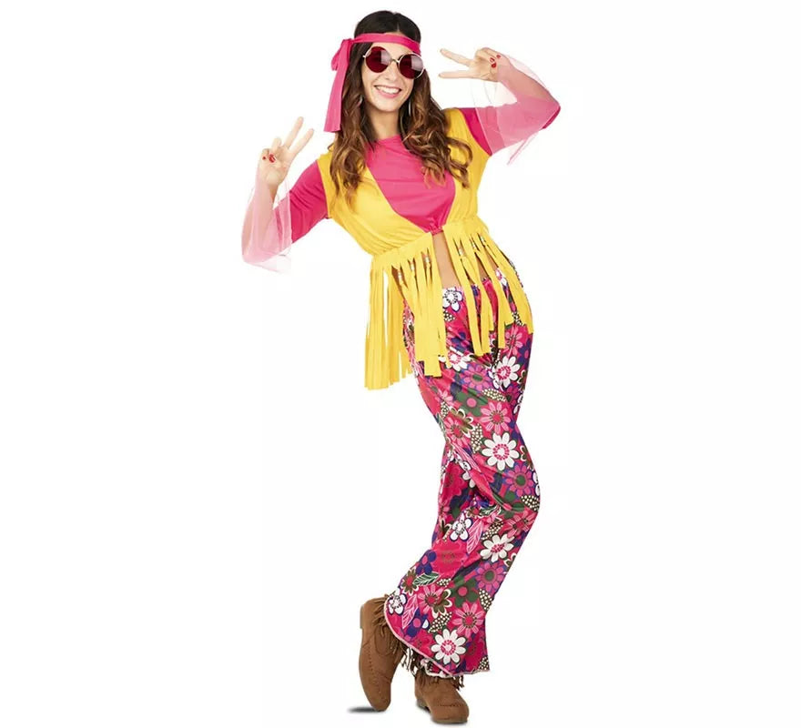 Disfraz de Hippie rosa para mujer