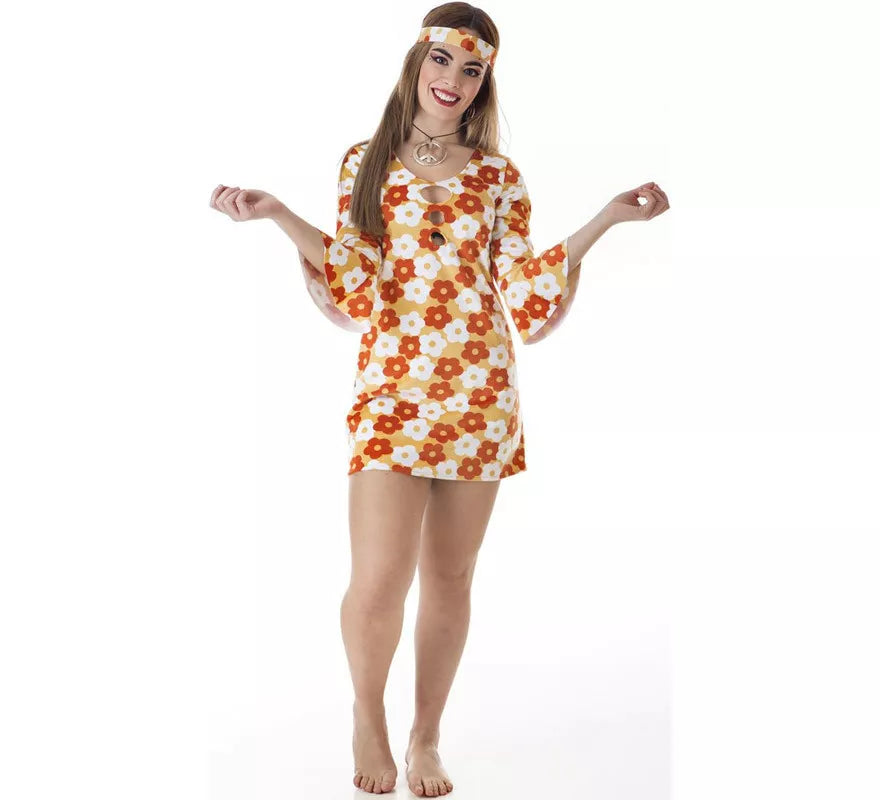 Translation missing: es.Disfraz de Hippie Vestido naranja con Flores para mujer