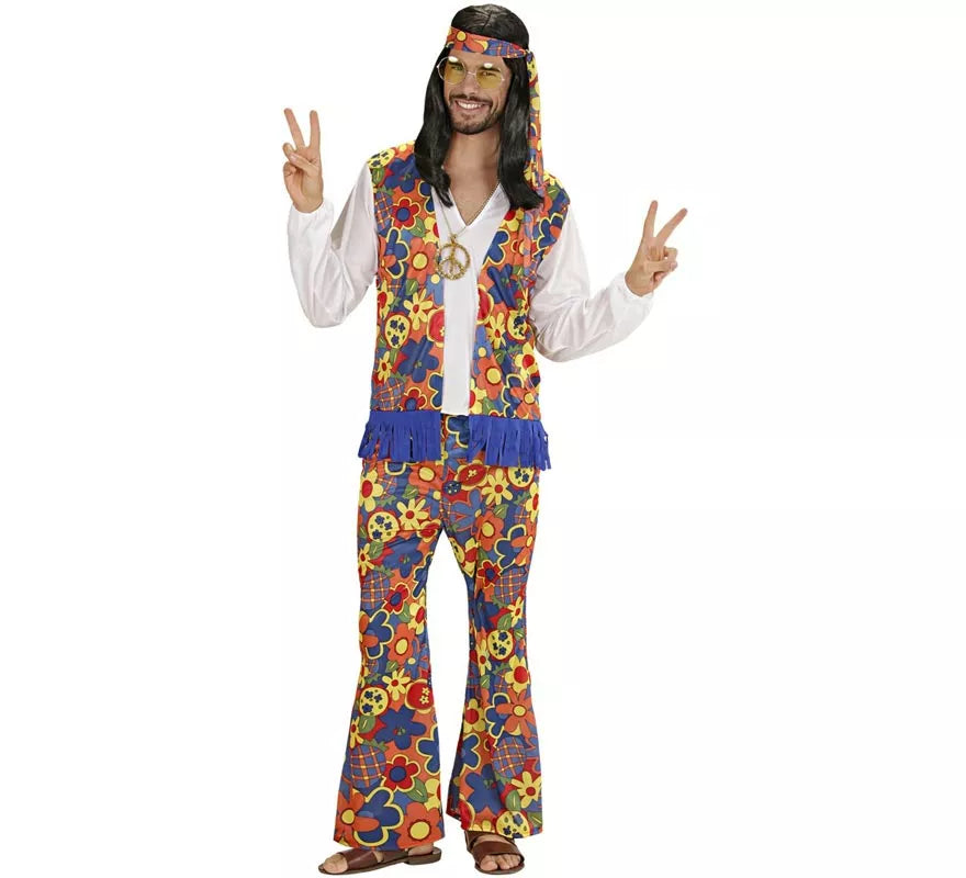 Translation missing: es.Disfraz de Hombre Hippie con cinta y medallón para hombre