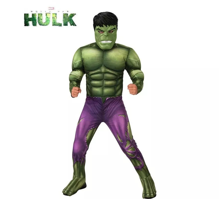 Translation missing: es.Disfraz de Hulk verde musculoso con máscara deluxe para niño
