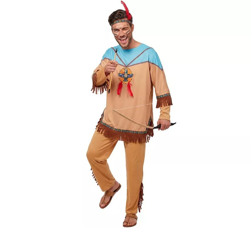 Translation missing: es.Disfraz de Indio Apache con tocado para hombre