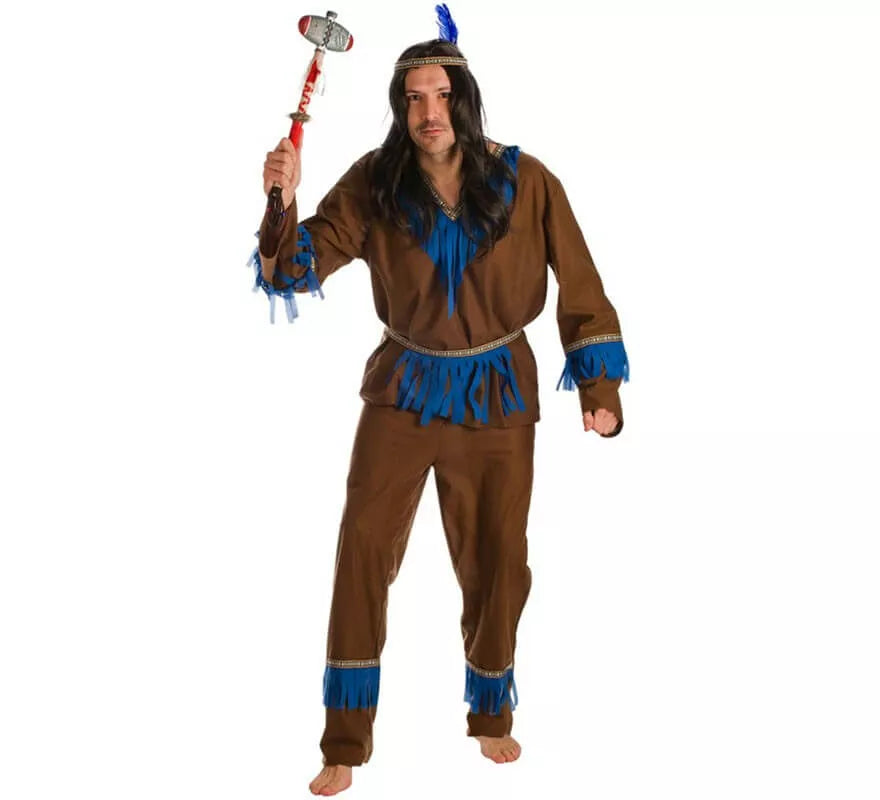 Disfraz de Indio con Flecos Azules para hombre