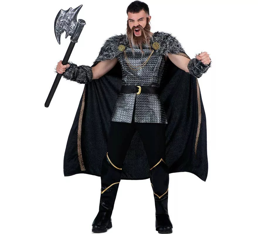 Translation missing: es.Disfraz de Jefe Vikingo plateado con capa para hombre