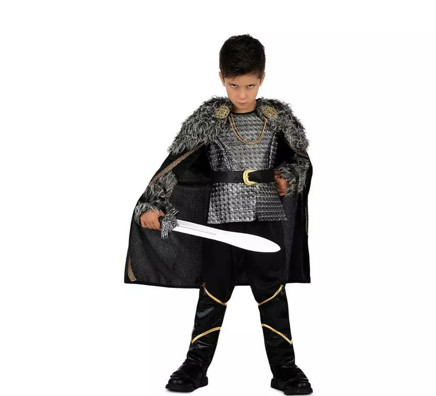 Translation missing: es.Disfraz de Jefe Vikingo plateado con capa para niño