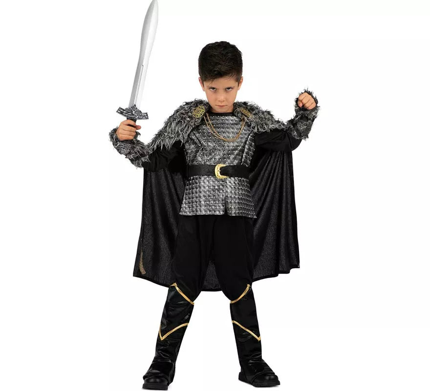 Translation missing: es.Disfraz de Jefe Vikingo plateado con capa para niño