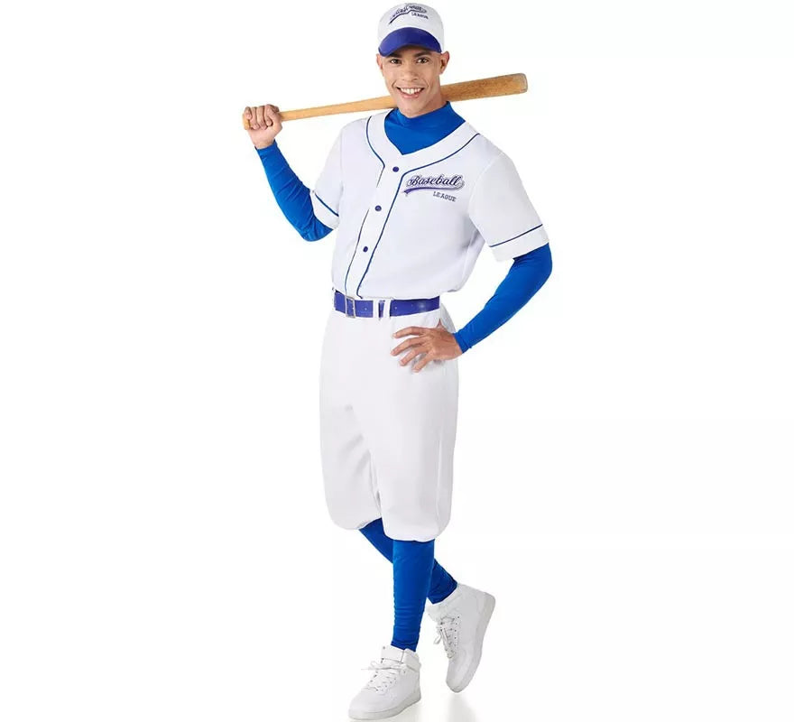 Translation missing: es.Disfraz de Jugador de Béisbol blanco y azul para hombre