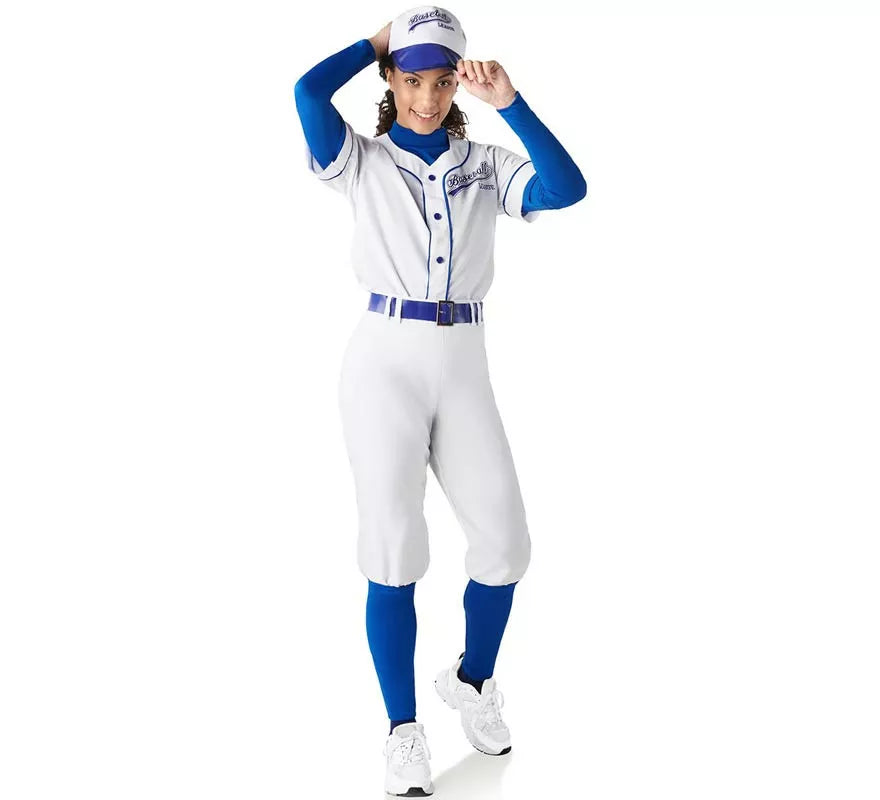Translation missing: es.Disfraz de Jugadora de Béisbol blanco y azul para mujer