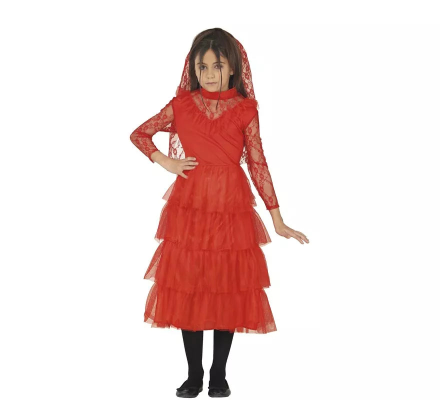 Translation missing: es.Disfraz de Lydia Novia rojo Bitelchús para niña