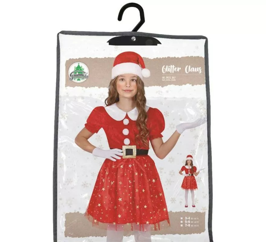 Translation missing: es.Disfraz de Mamá Noel brillante con cinturón para niña