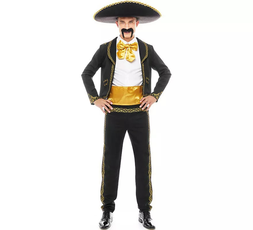 Translation missing: es.Disfraz de Mariachi Charro negro y dorado para hombre