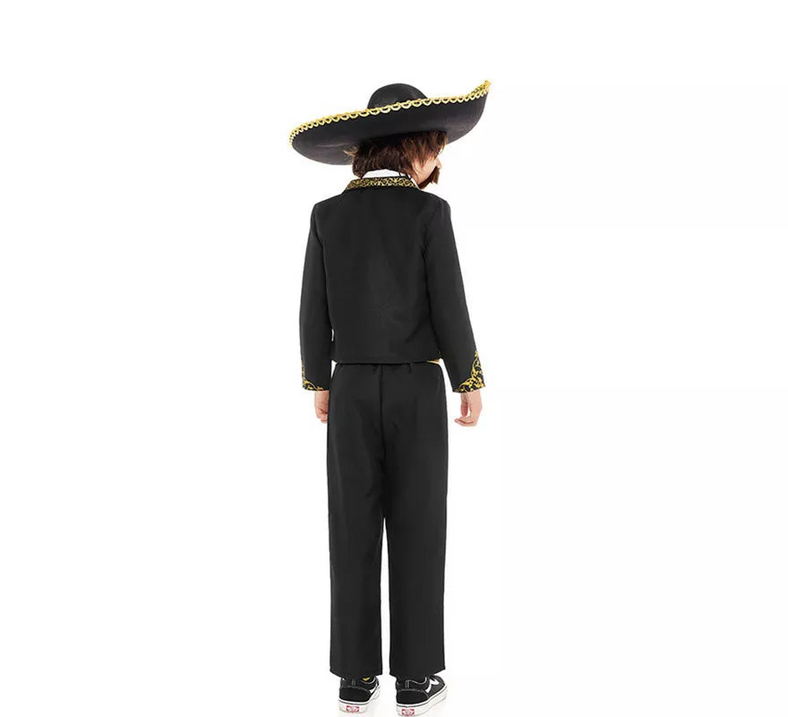 Translation missing: es.Disfraz de Mariachi Charro negro y dorado para niño