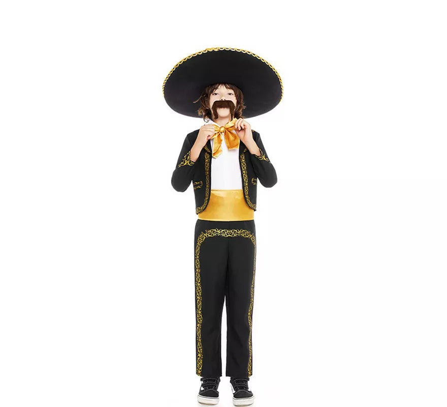 Translation missing: es.Disfraz de Mariachi Charro negro y dorado para niño
