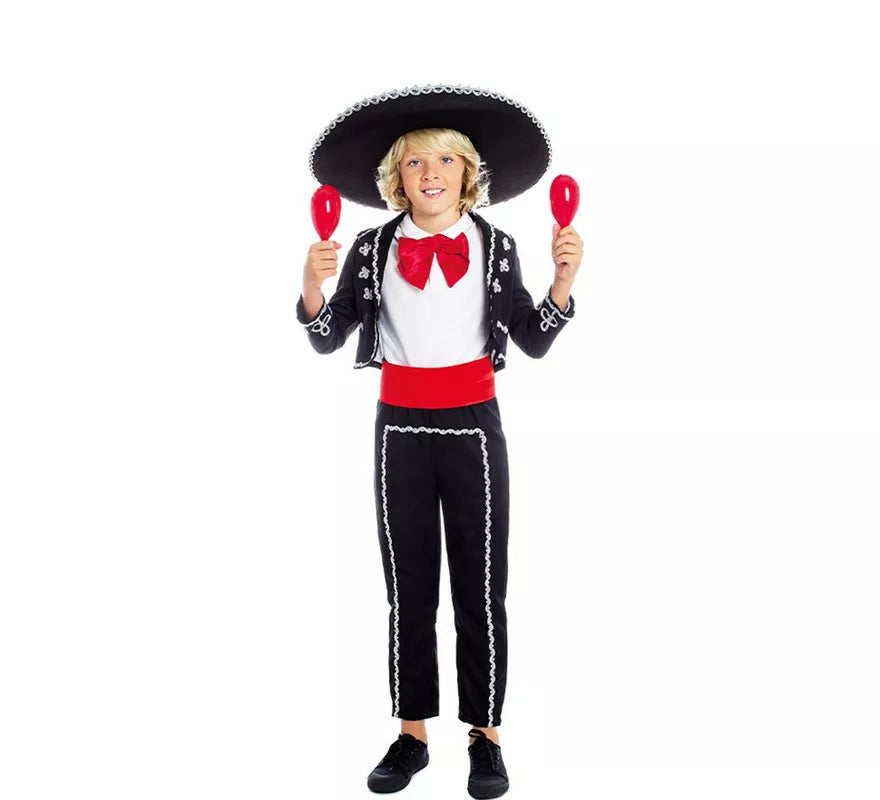 Translation missing: es.Disfraz de Mariachi Mexicano Negro y Rojo para niño