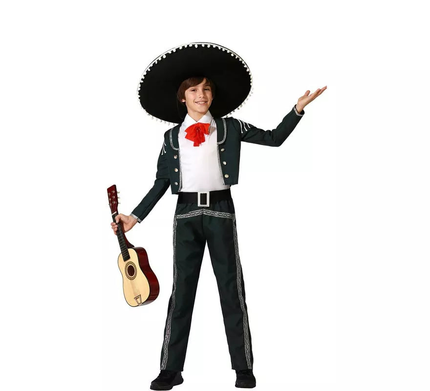 Translation missing: es.Disfraz de Mariachi negro con cinturón para niño