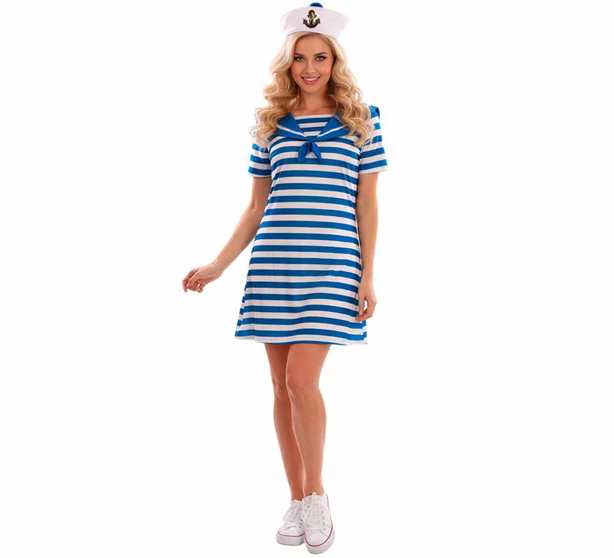 Translation missing: es.Disfraz de Marinera azul a rayas para mujer