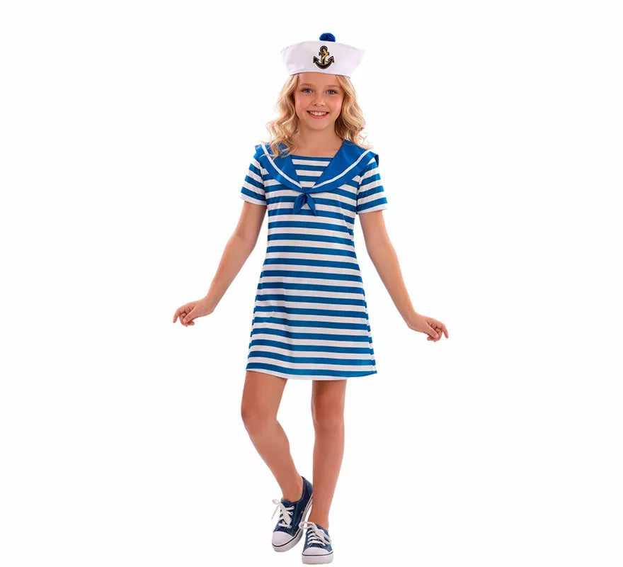 Disfraz de Marinero azul a rayas para niña