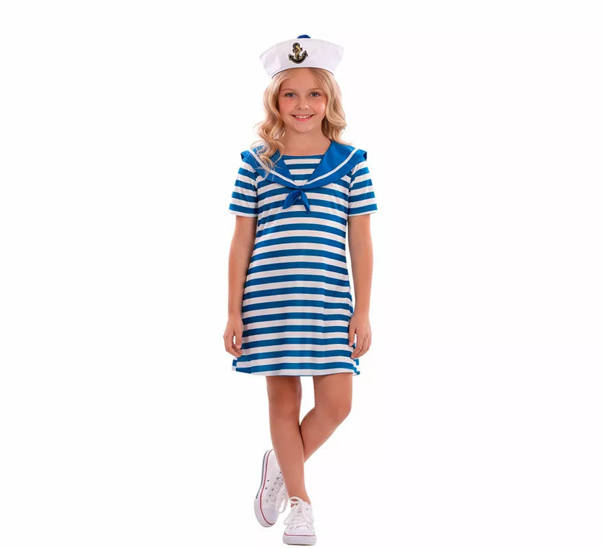 Disfraz de Marinero azul a rayas para niña