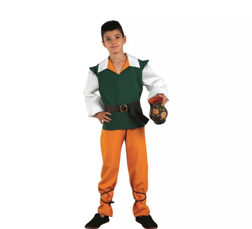Translation missing: es.Disfraz de Medieval verde y naranja para niño
