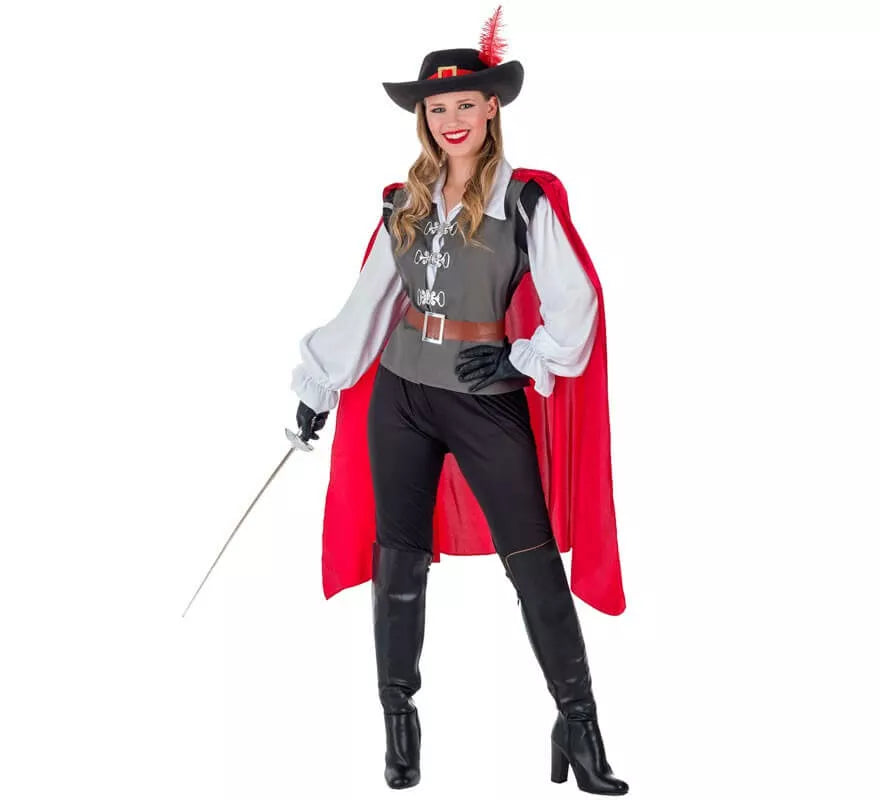 Disfraz de Mosquetera Gris para mujer