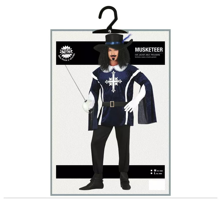 Translation missing: es.Disfraz de Mosquetero Azul Elegante para hombre