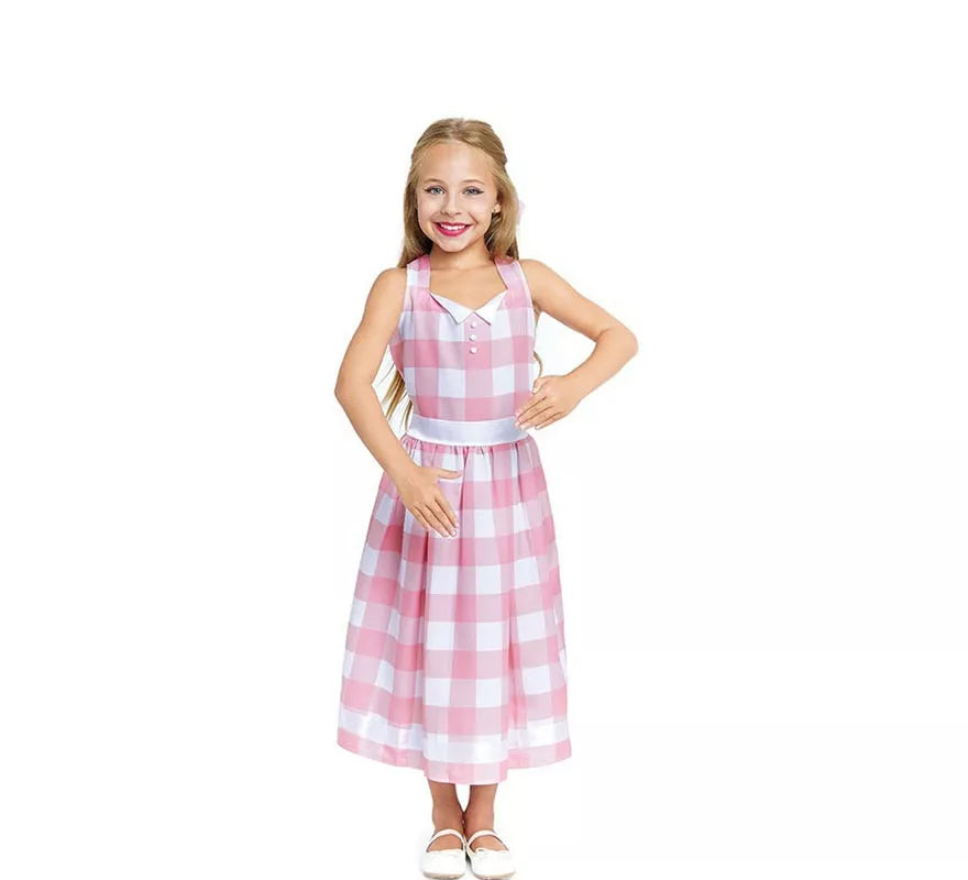 Translation missing: es.Disfraz de Muñeca a cuadros rosa y blanco para niña