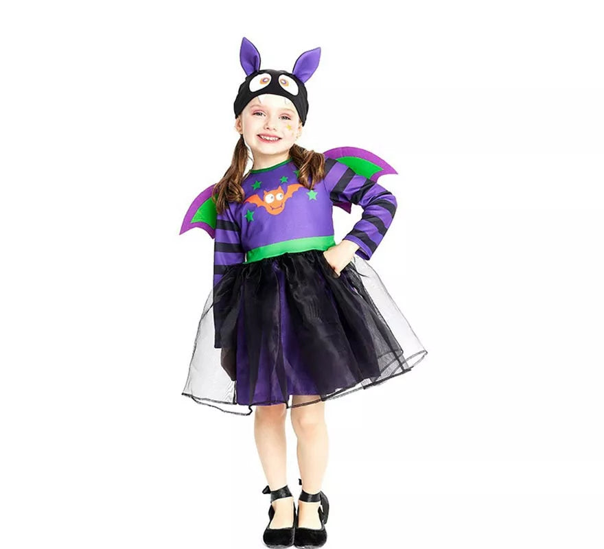 Translation missing: es.Disfraz de Murciélago morado con gorro y alas para bebé y niña