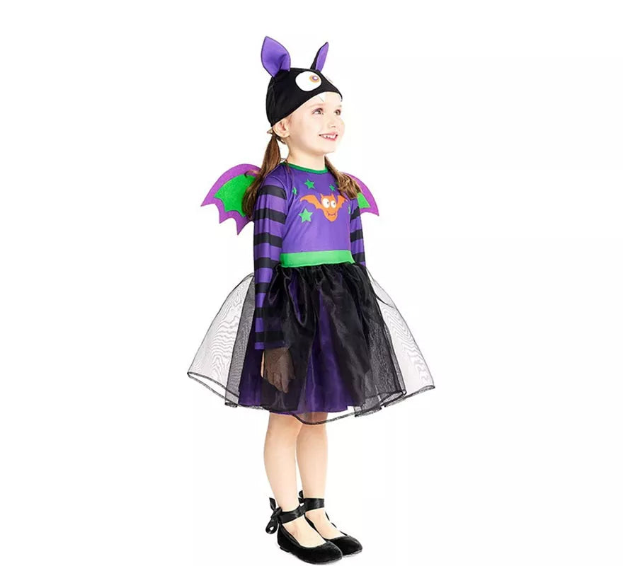 Translation missing: es.Disfraz de Murciélago morado con gorro y alas para bebé y niña