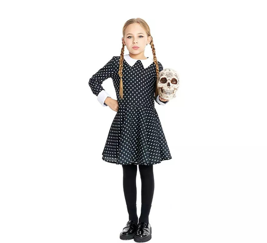 Translation missing: es.Disfraz de Niña Siniestra estampado calavera para niña y adolescente
