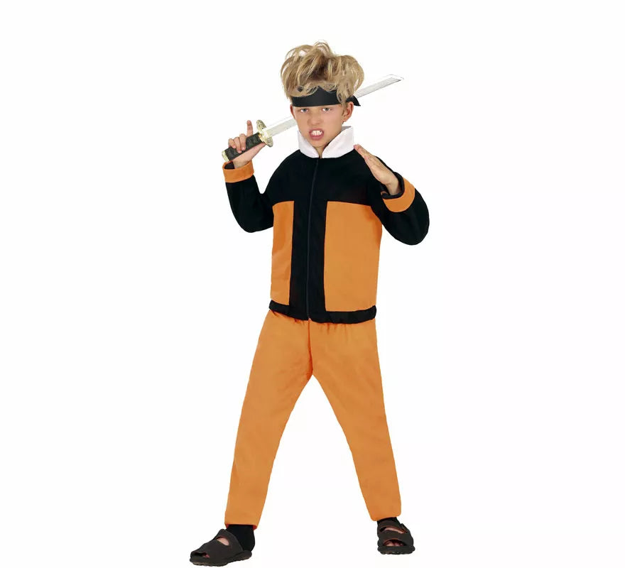 Translation missing: es.Disfraz de Ninja de Anime Naranja y Negro para niño