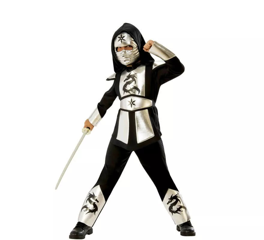 Translation missing: es.Disfraz de Ninja Dragón Plateado para niño