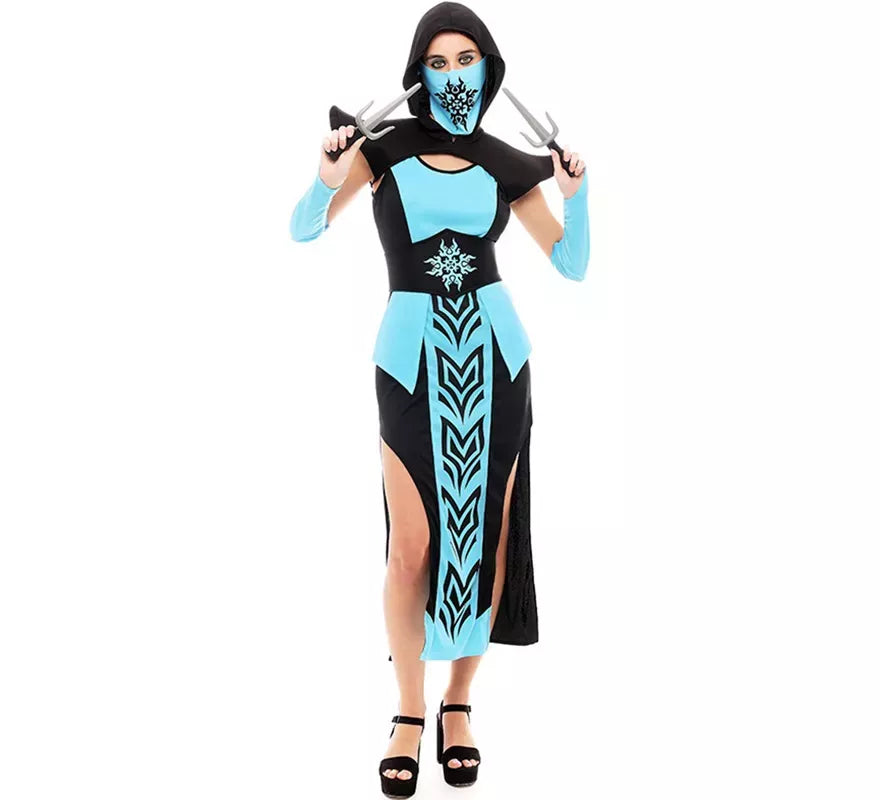 Disfraz de Ninja Kombat azul y negro para mujer