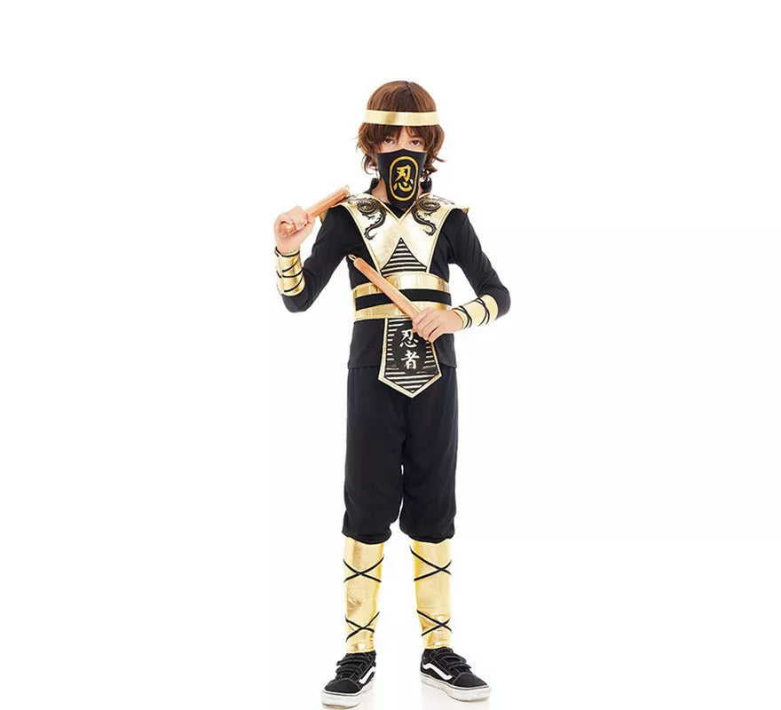 Translation missing: es.Disfraz de Ninja Kombat Serpiente negro y dorado para niños