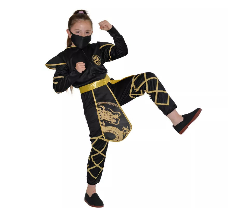 Translation missing: es.Disfraz de Ninja Negro y Dorado para niña