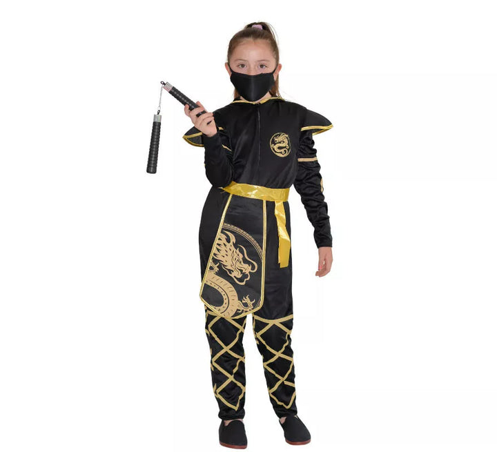 Disfraz de Ninja Negro y Dorado para niña