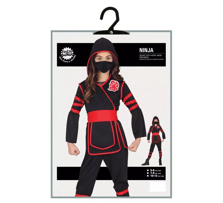 Translation missing: es.Disfraz de Ninja negro y rojo para niña