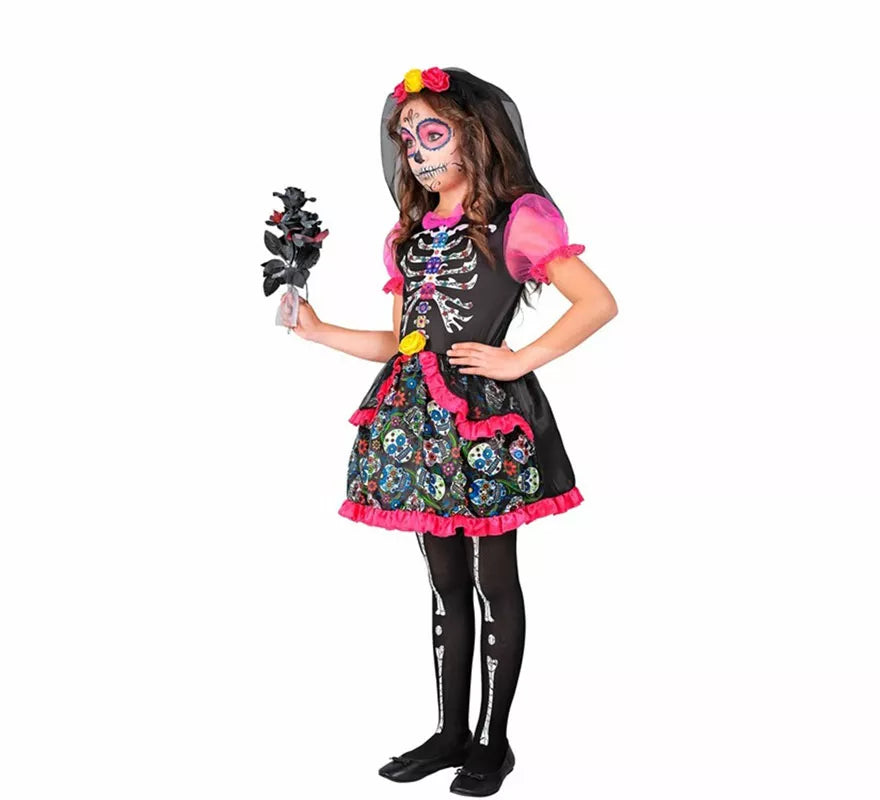 Translation missing: es.Disfraz de Novia Catrina Día de los Muertos para niña