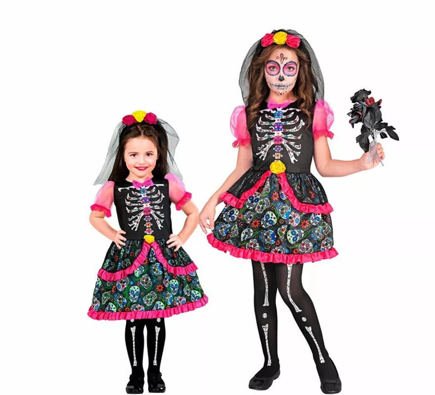 Translation missing: es.Disfraz de Novia Catrina Día de los Muertos para niña