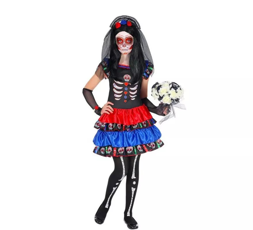 Translation missing: es.Disfraz de Novia Esqueleto Catrina para niña