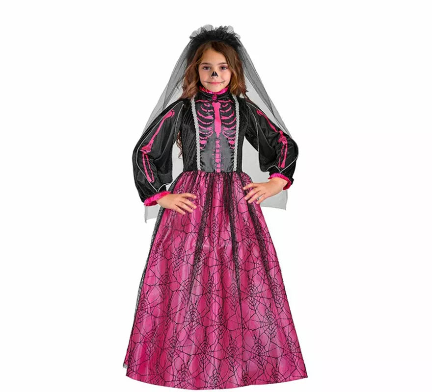 Translation missing: es.Disfraz de Novia Esqueleto fucsia para niña