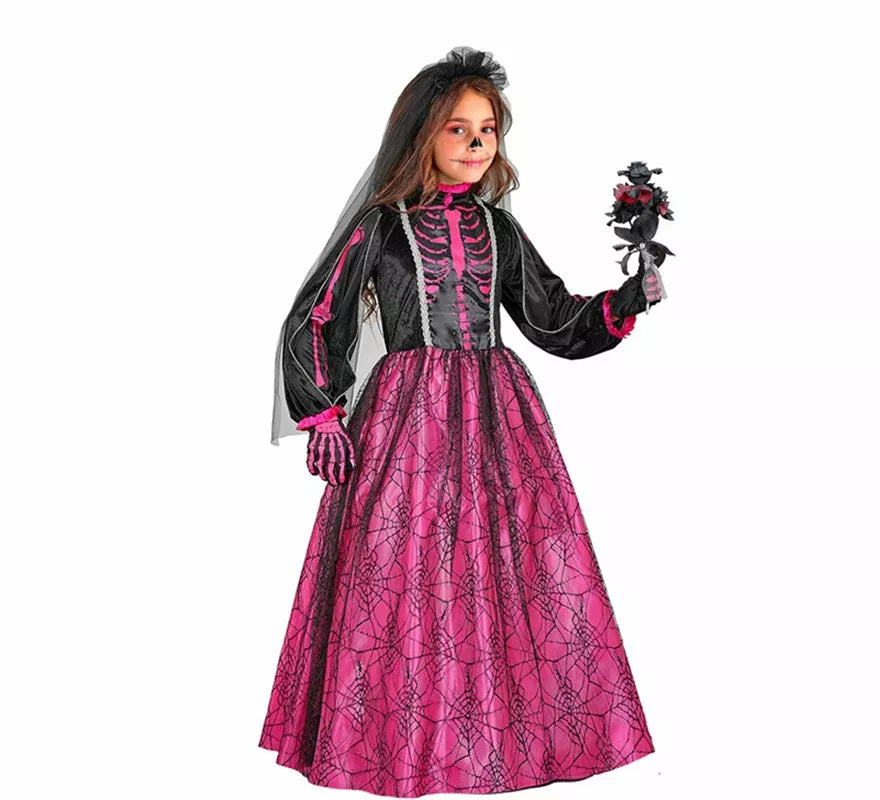 Translation missing: es.Disfraz de Novia Esqueleto fucsia para niña