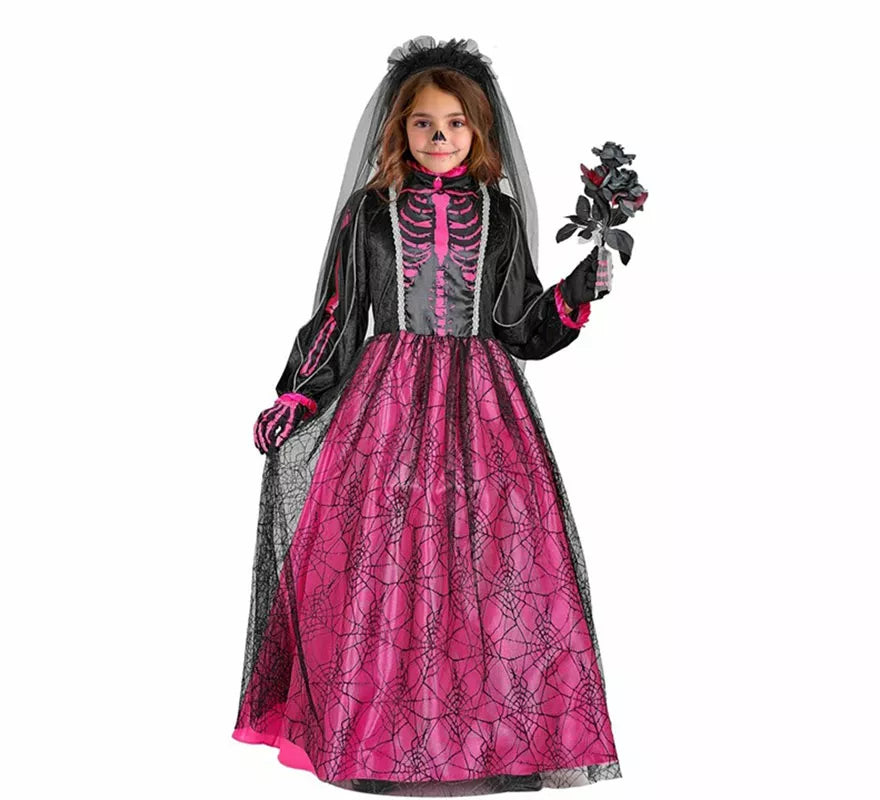 Translation missing: es.Disfraz de Novia Esqueleto fucsia para niña
