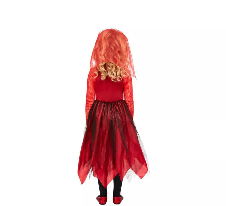 Translation missing: es.Disfraz de Novia Zombie rojo para niña