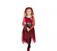 Disfraz de Novia Zombie rojo para niña