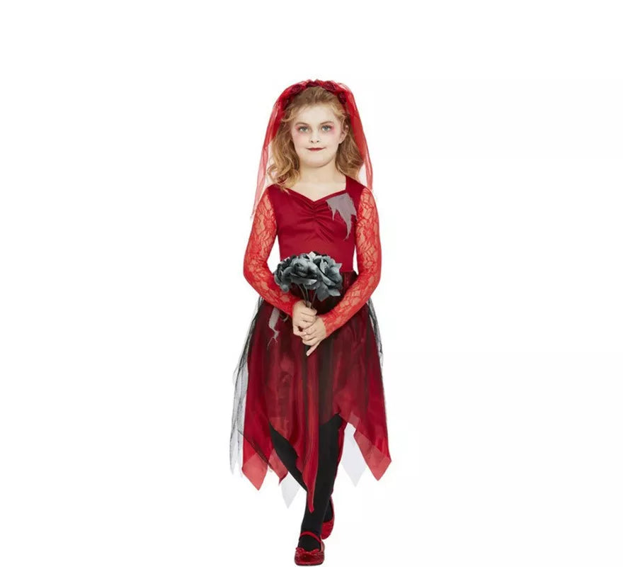 Translation missing: es.Disfraz de Novia Zombie rojo para niña