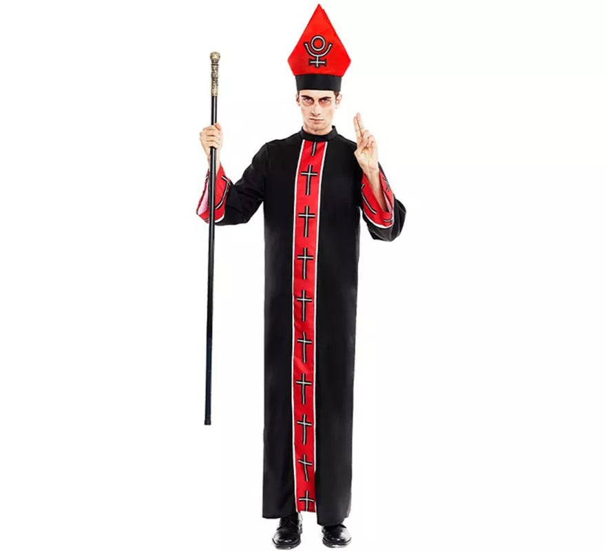 Translation missing: es.Disfraz de Obispo Satánico con estola negro y rojo para hombre