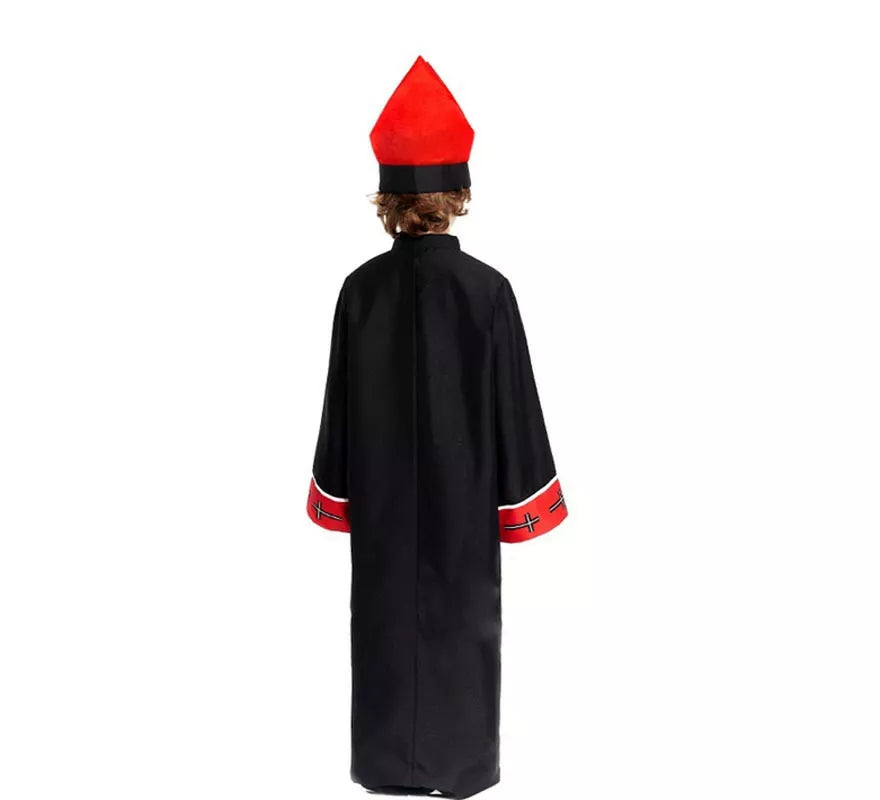 Translation missing: es.Disfraz de Obispo Satánico con estola negro y rojo para niño