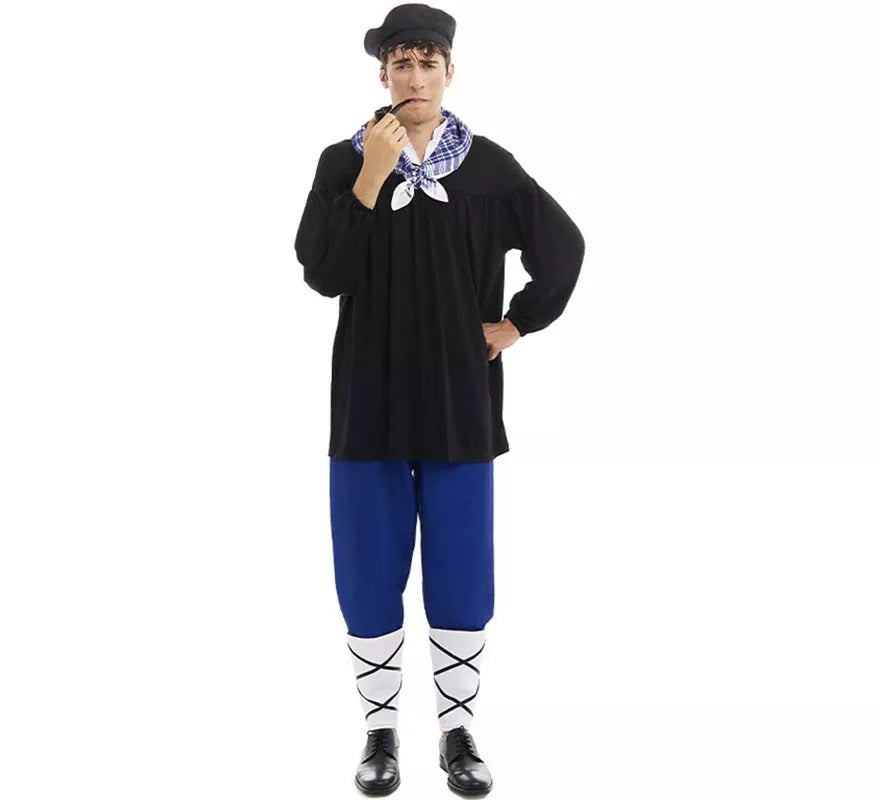 Translation missing: es.Disfraz de Olentzero negro y azul con pañuelo para hombre