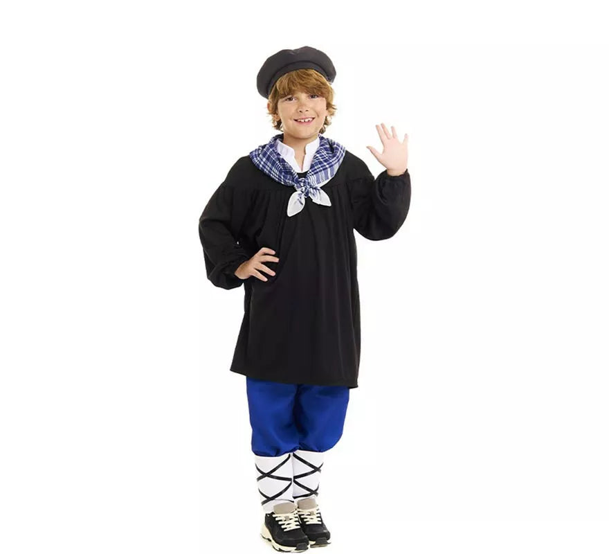 Translation missing: es.Disfraz de Olentzero negro y azul con pañuelo para niño