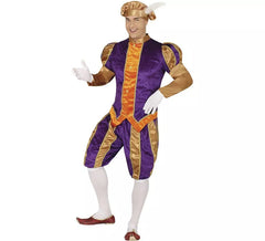 Disfraz de Paje morado y naranja con gorro para hombre